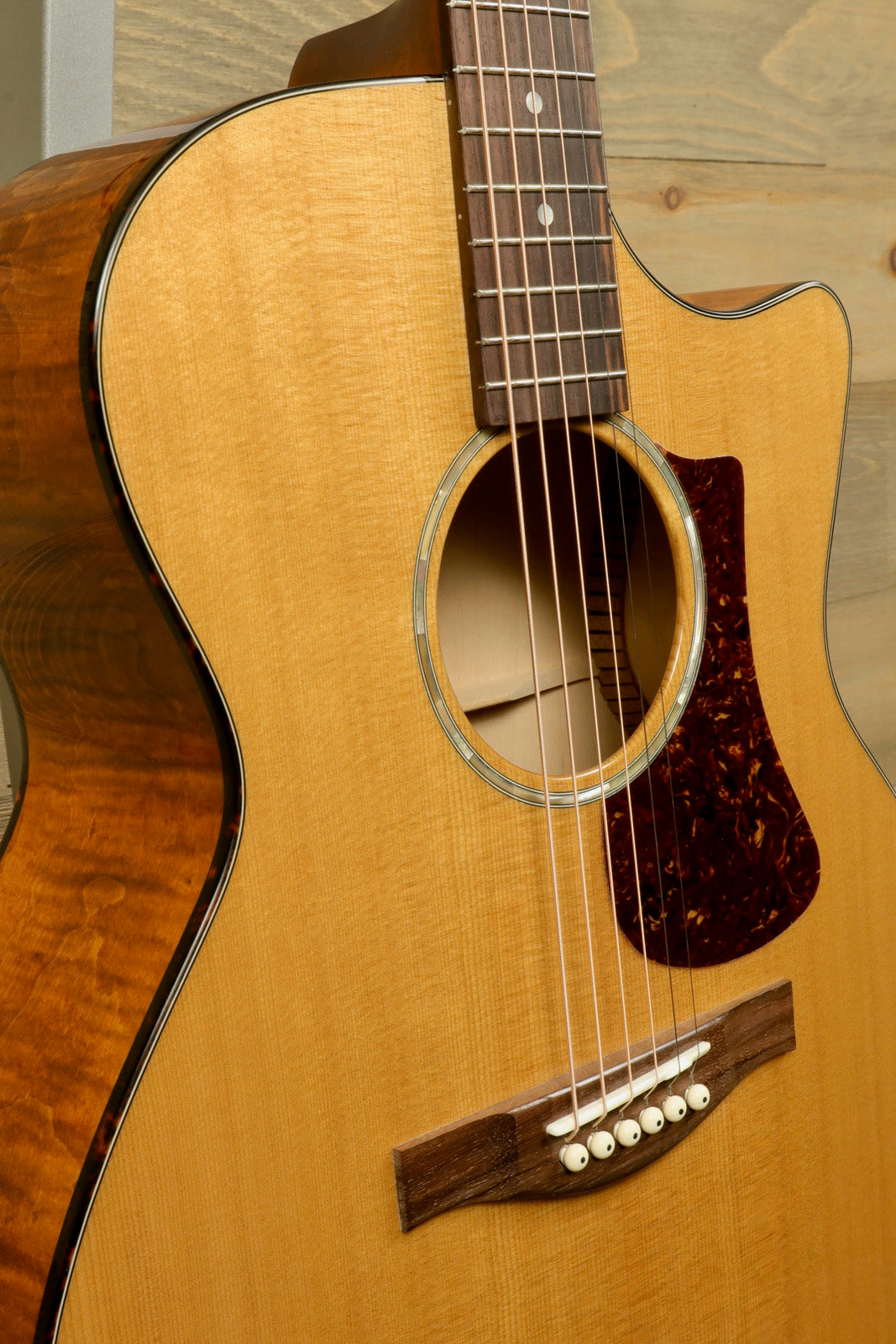 Eastman PCH3-GACE Amberburst Acoustic Guitar, front view with natural wood finish 