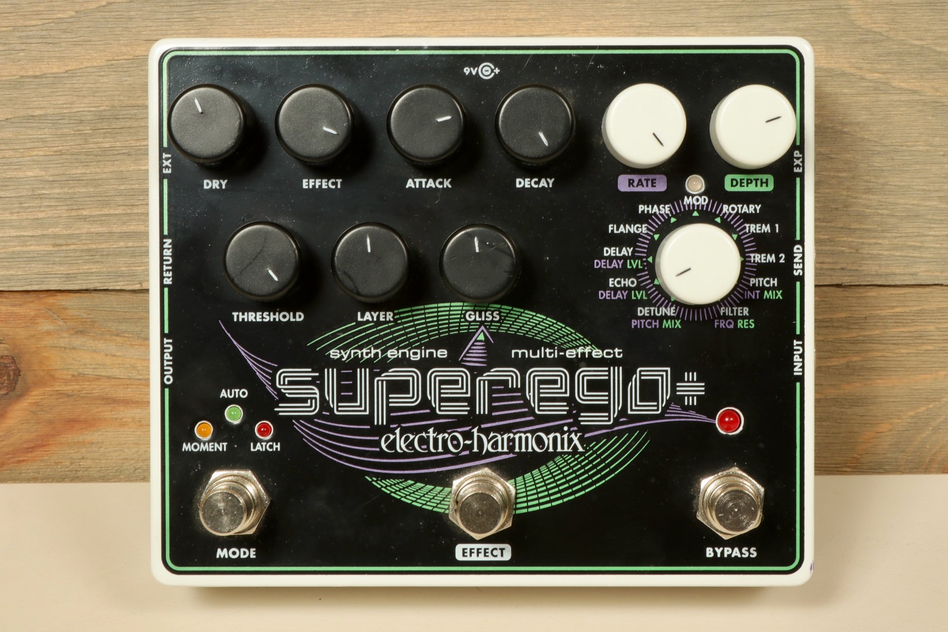 Electro-Harmonix Superego+ multi-effect synth engine with numerous control knobs for sound manipulation
