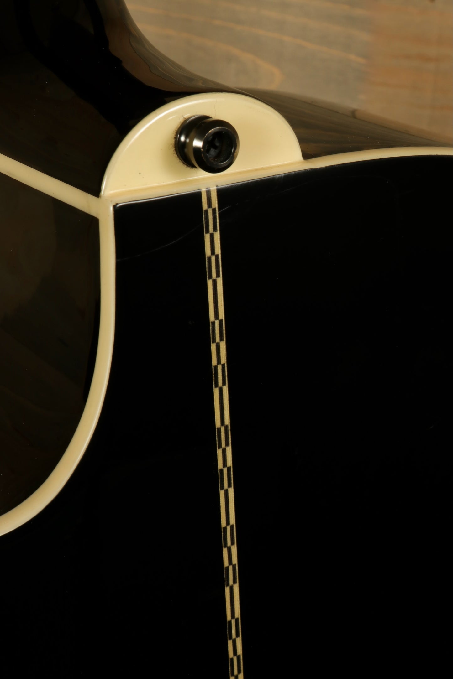 Close-up of the Epiphone EJ200sce-BK USED Acoustic Electric Guitar showcasing its detailed body and input jack