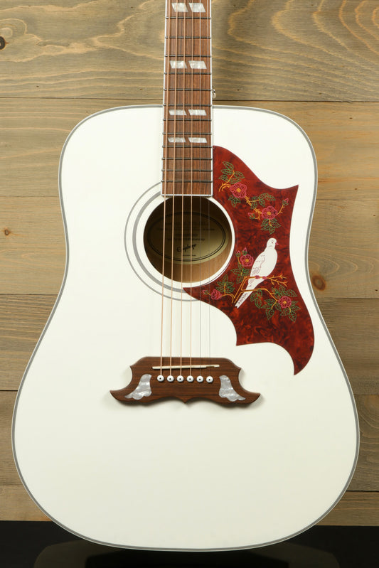 Epiphone Limited Edition Dove Pro Acoustic Electric Guitar with floral design and elegant white finish
