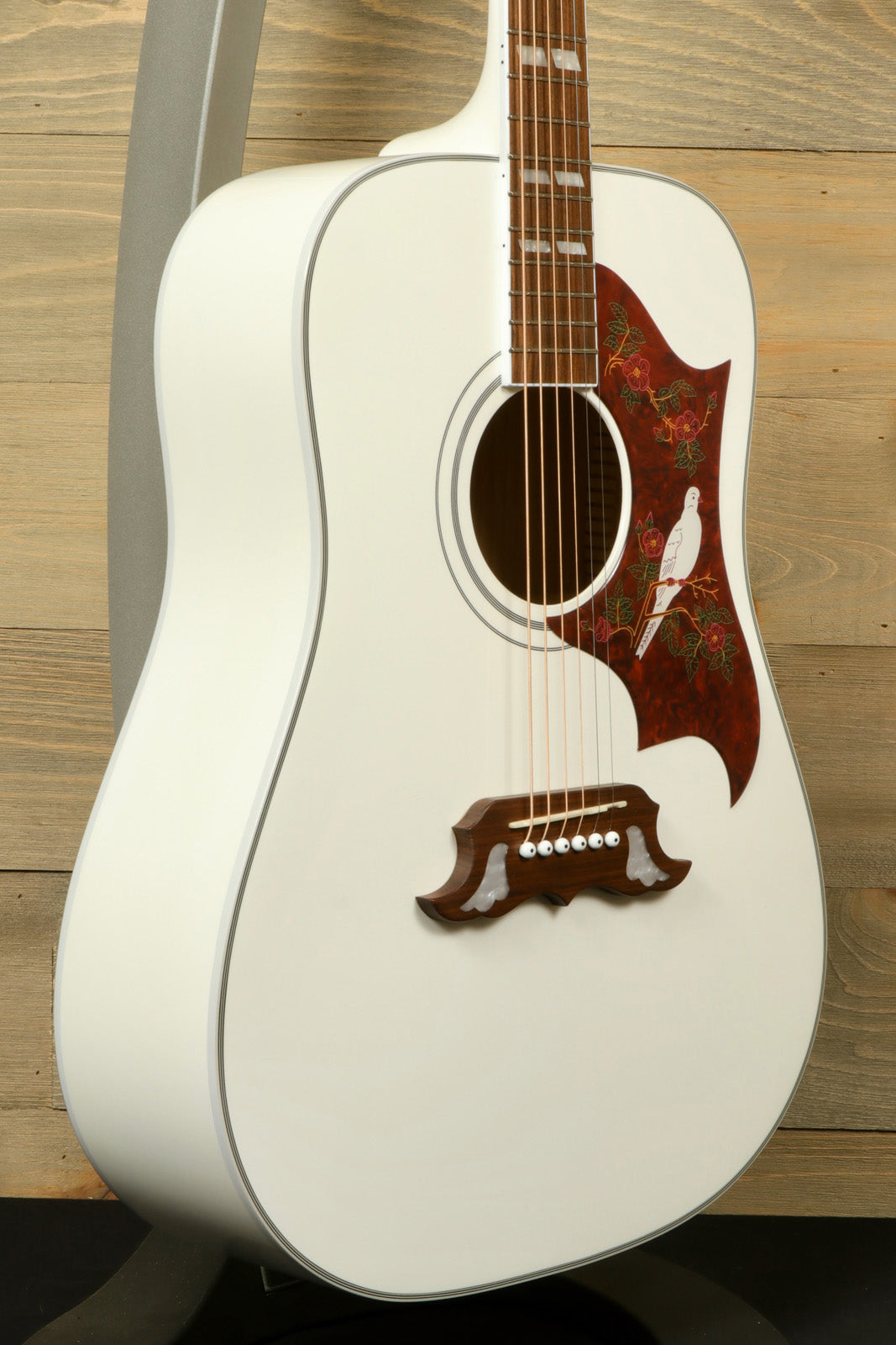 Epiphone Limited Edition Dove Pro Acoustic Electric Guitar in White with intricate inlay and vintage design