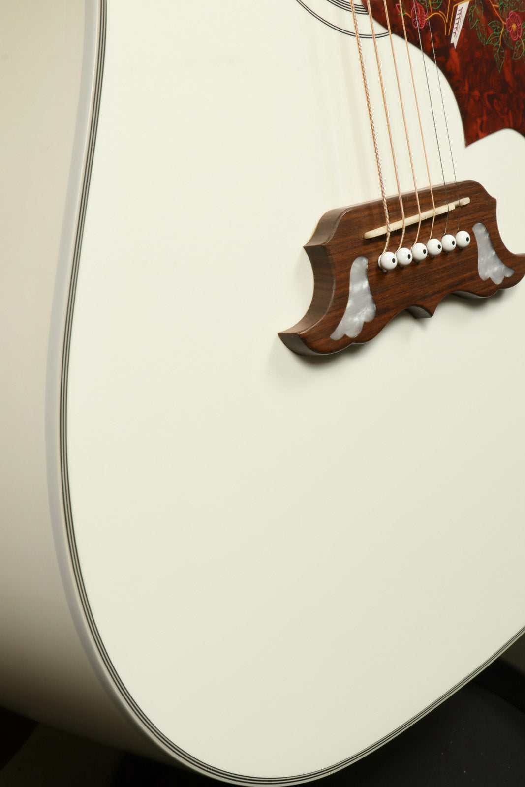 Close-up of Epiphone Limited Edition Dove Pro acoustic electric guitar body with detailed woodwork