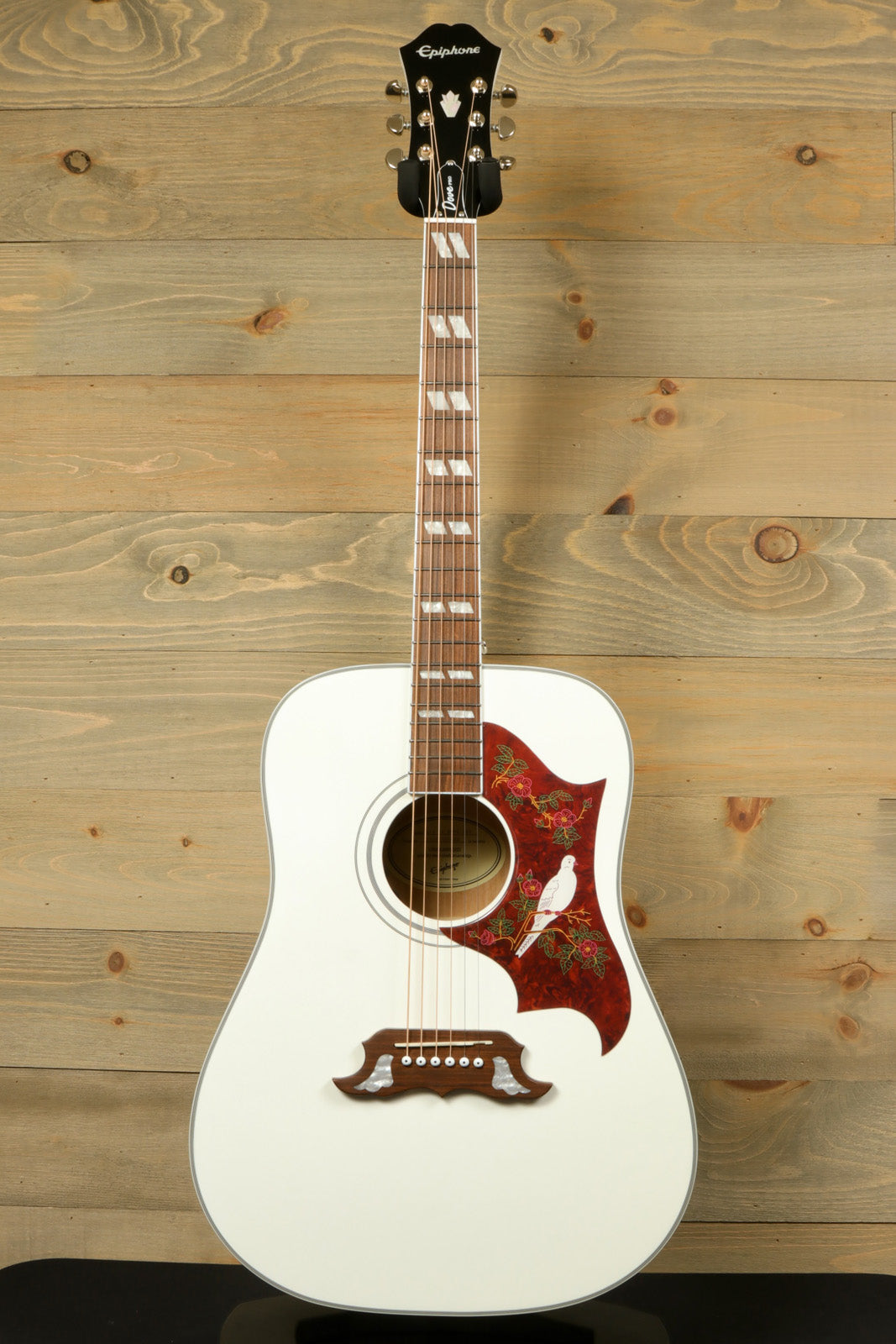 Epiphone Limited Edition Dove Pro Acoustic Electric Guitar in White with intricate inlays