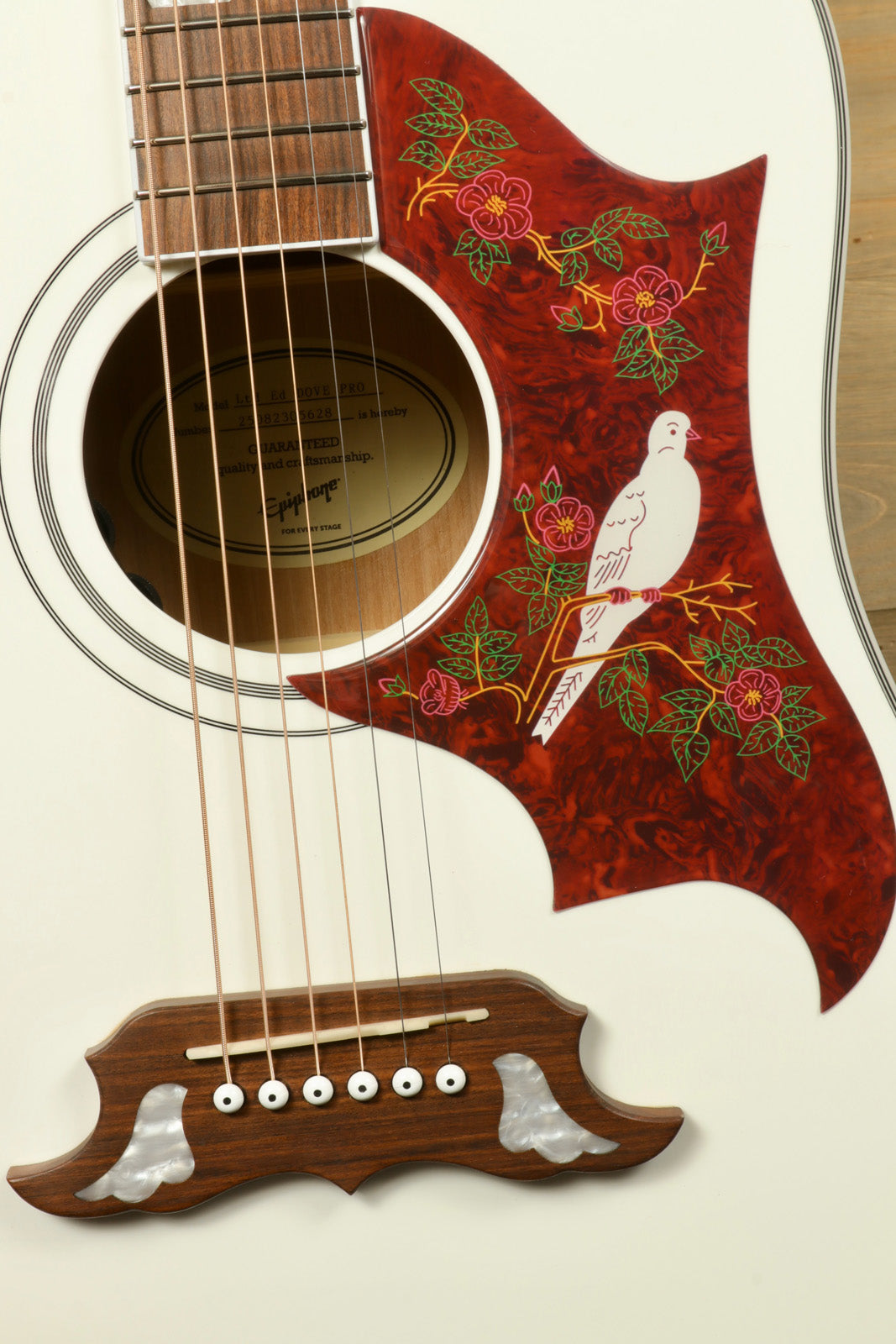 Epiphone Limited Edition Dove Pro Acoustic Electric Guitar with Ornate Inlays and Flower Design