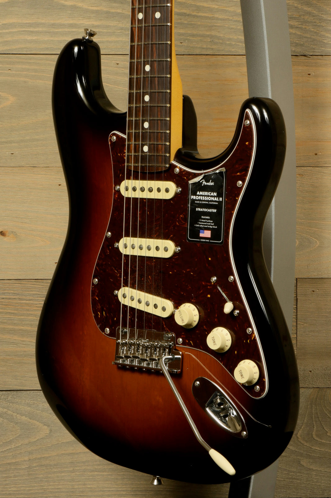 Fender American Professional II Stratocaster with Hardshell Case in Sunburst Finish on Display