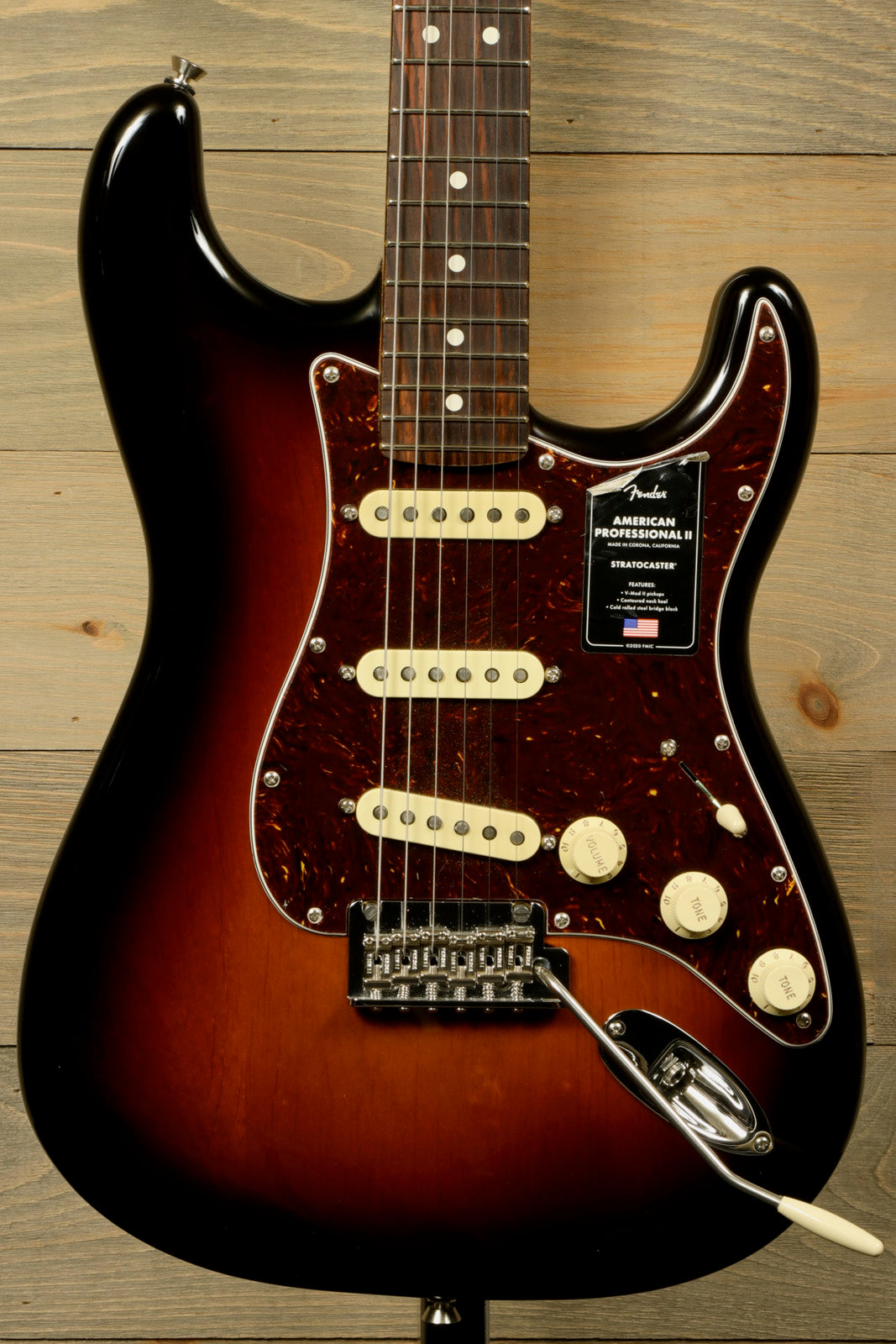 Fender American Professional II Stratocaster with Hardshell Case in sunburst finish showcasing vintage style features