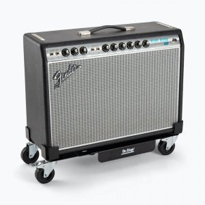 OnStage Heavy-Duty Rolling Caster Base for amplifiers, front view with sleek black finish