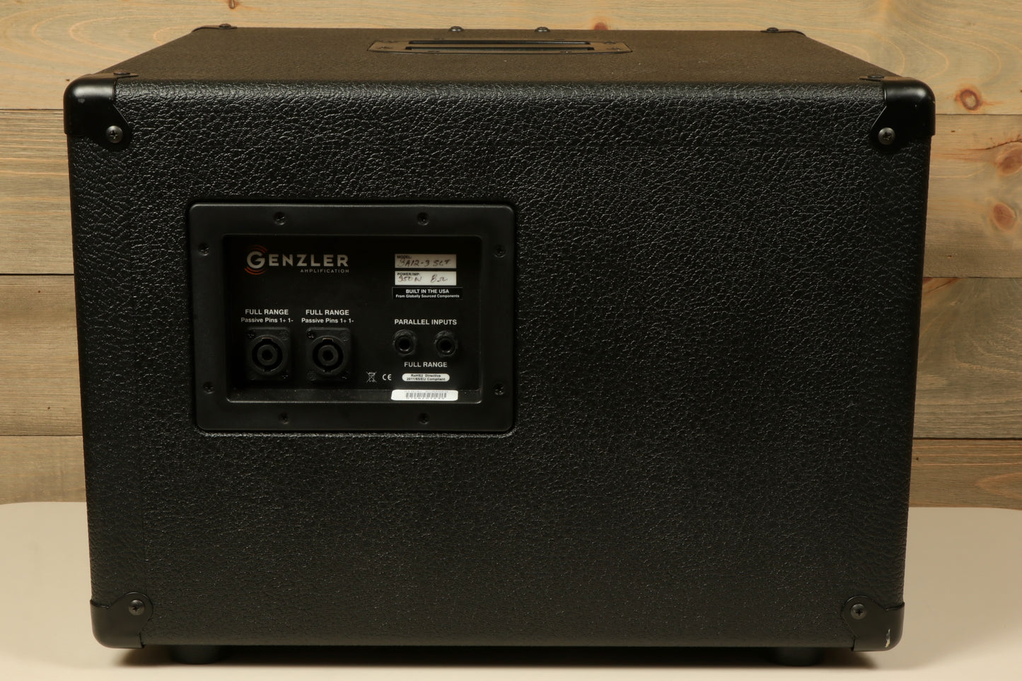 Genzler bass cabinet, black finish with rear panel features and connections, back view