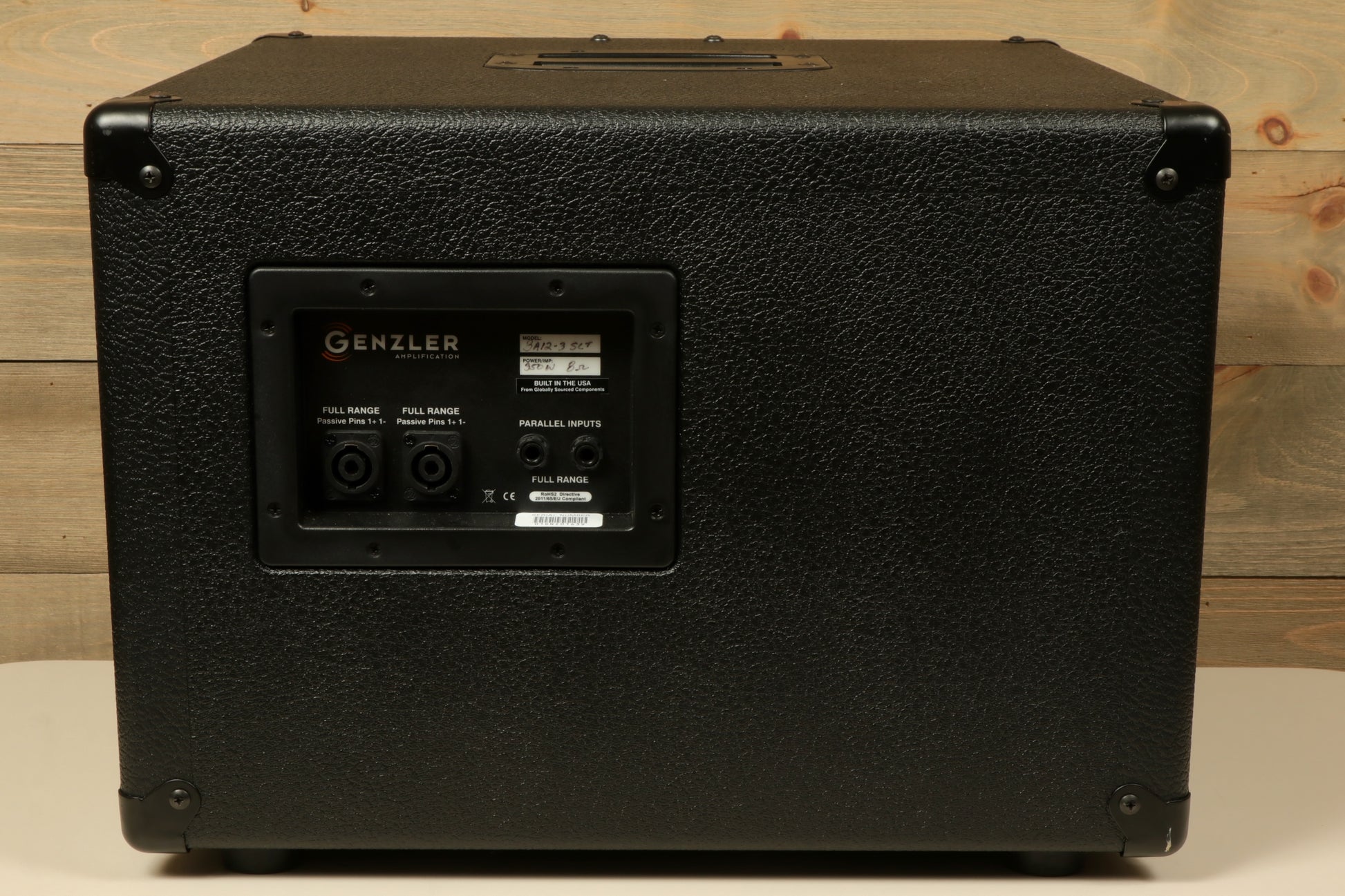 Genzler bass cabinet, black finish with rear panel features and connections, back view