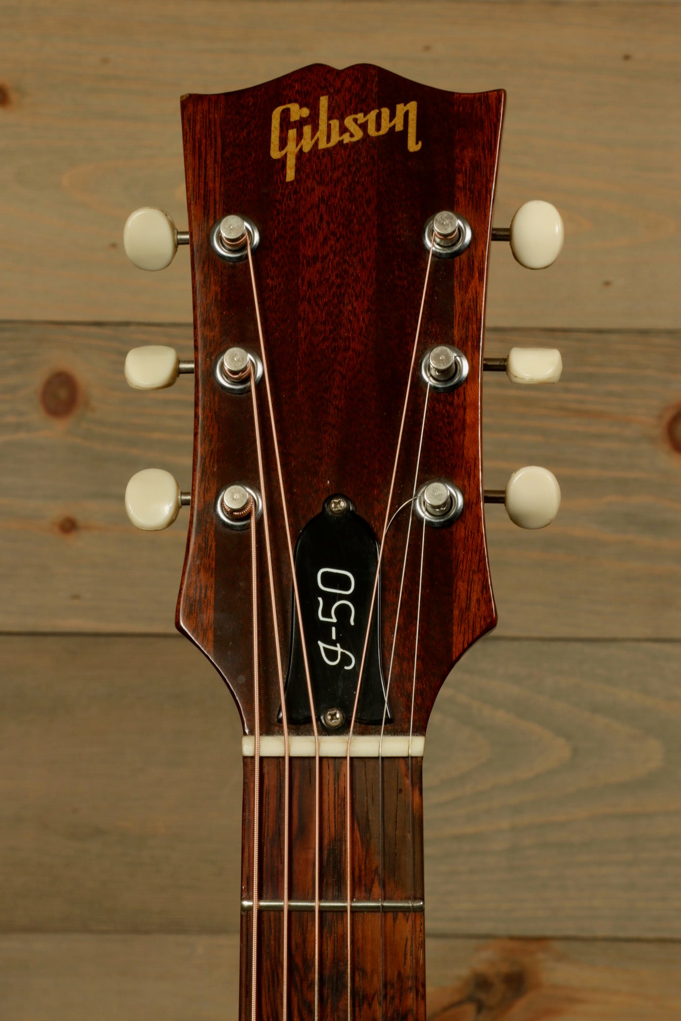 1968 Gibson J-50 Deluxe for sale with classic rosewood neck and engraved tuners