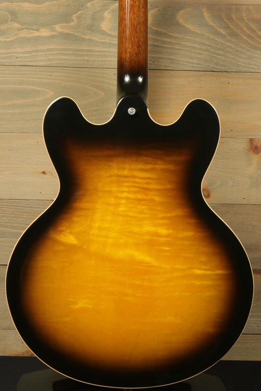 Gibson custom gibson es-335 in sunburst finish, back view showcasing elegant contours