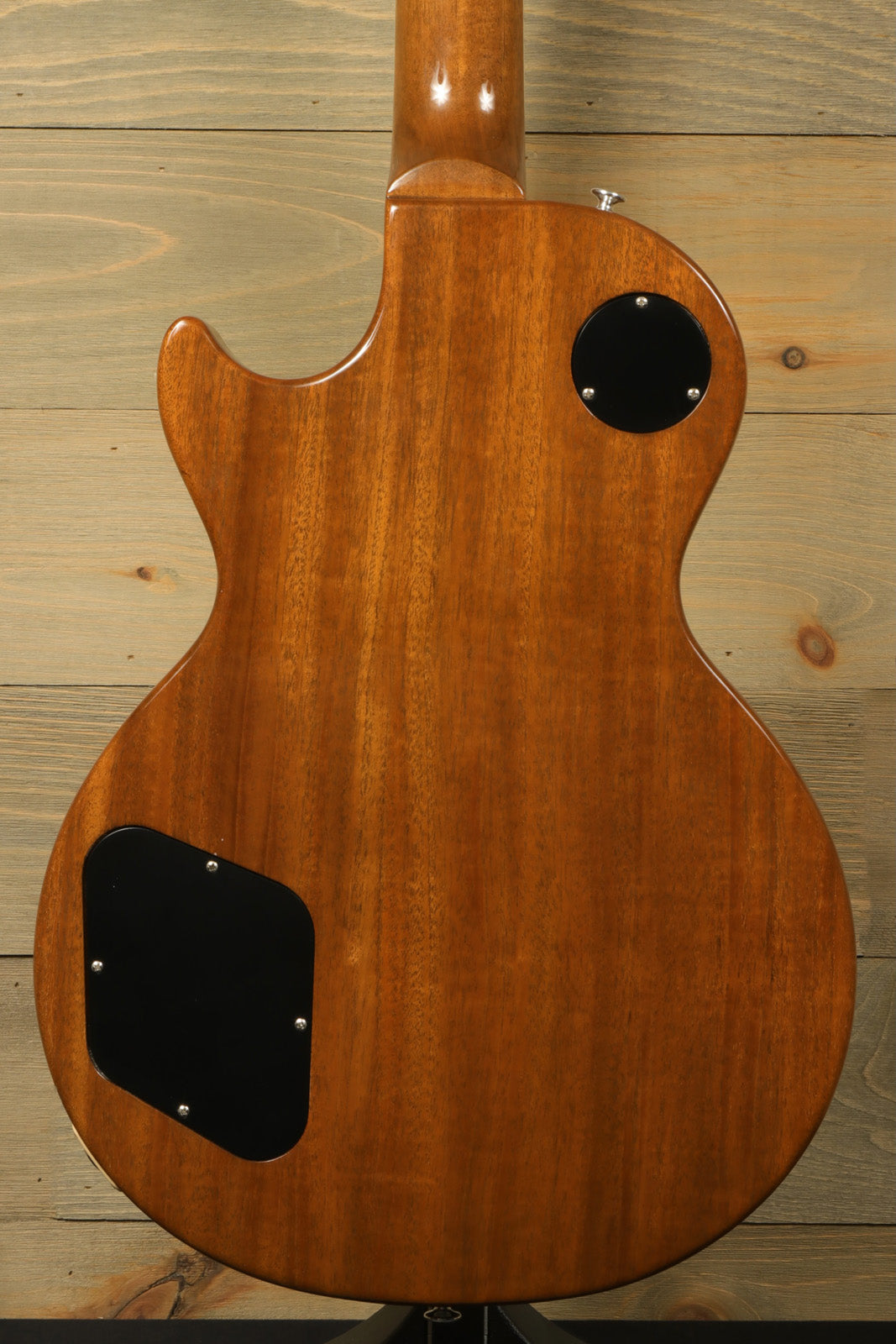 Gibson Les Paul Standard 50s P-90 guitar in vintage sunburst, back view showing smooth wood grain