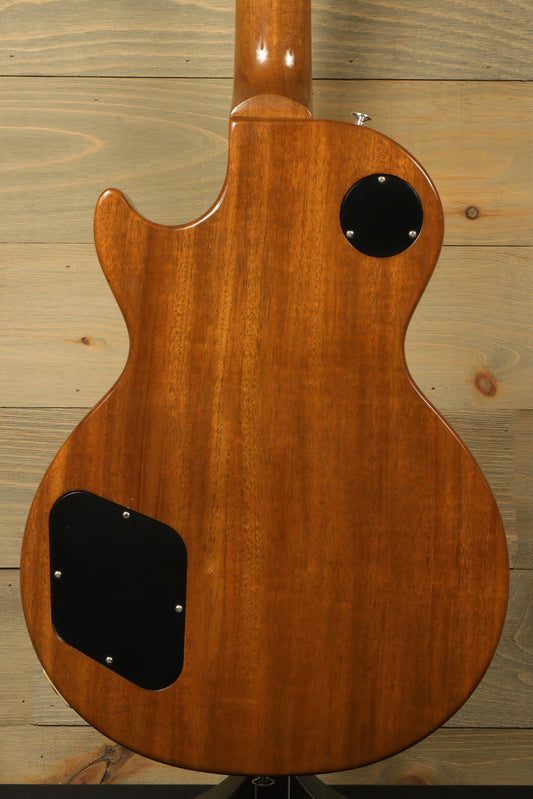 Gibson Les Paul Standard 50s P-90 guitar in vintage sunburst, back view showing smooth wood grain
