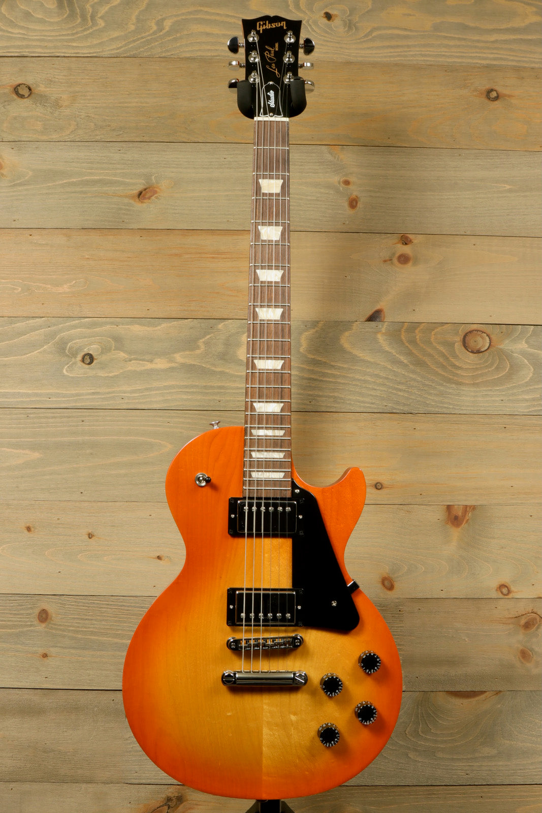 Gibson Les Paul Studio in vintage sunburst, front view showcasing its classic design
