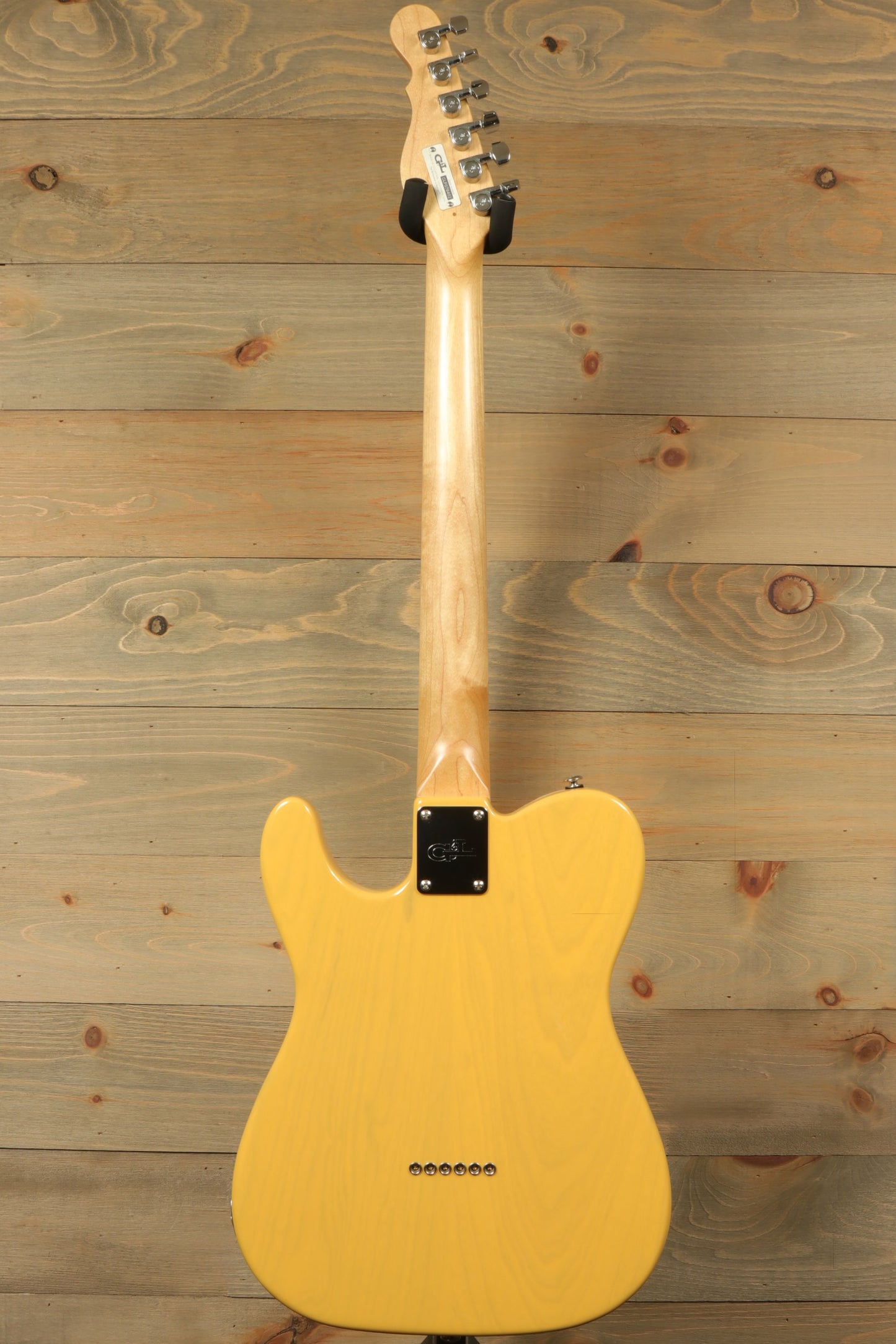 G&L 2016 ASAT Classic in natural finish, back view, made in USA, includes hardshell case