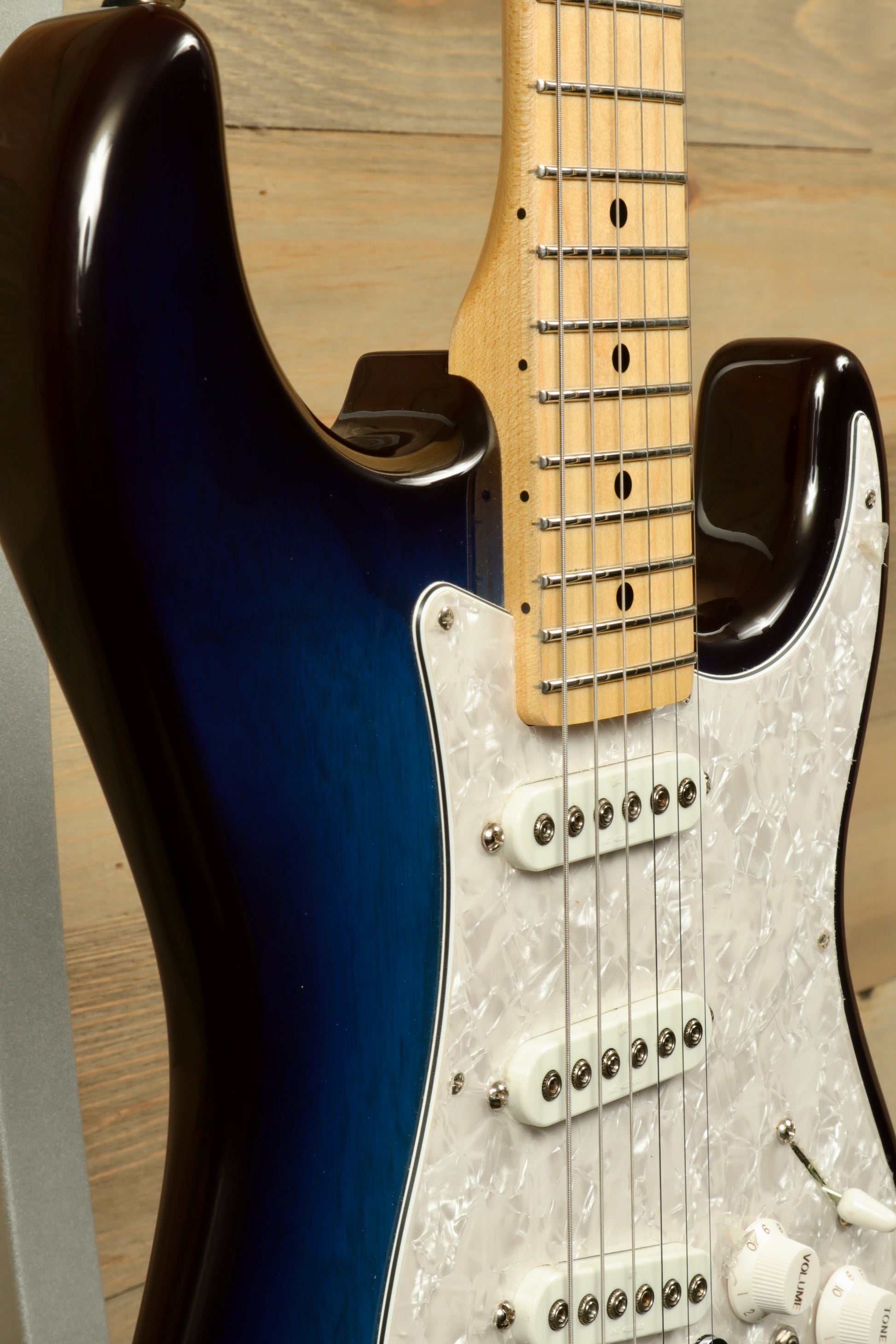 G&L S-500 Electric Guitar in blue burst finish, front view highlighting the neck and body