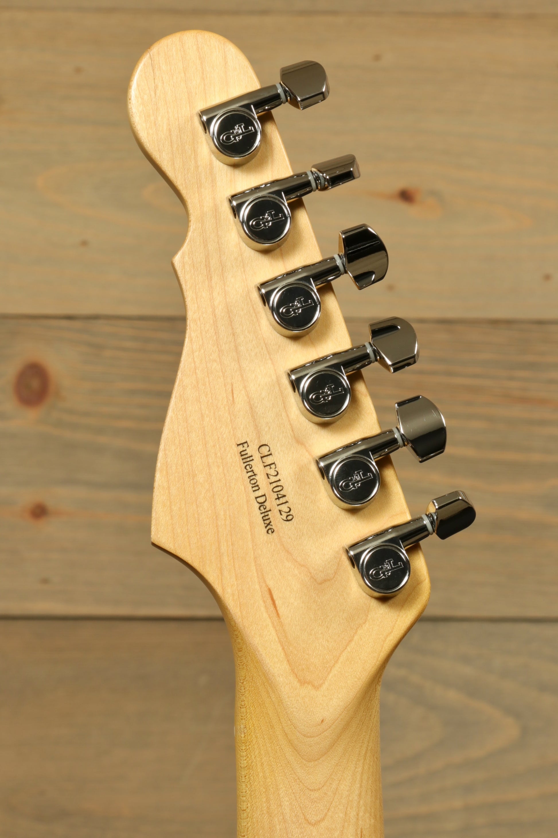 G&L S-500 Electric Guitar, natural wood finish, back of the headstock view