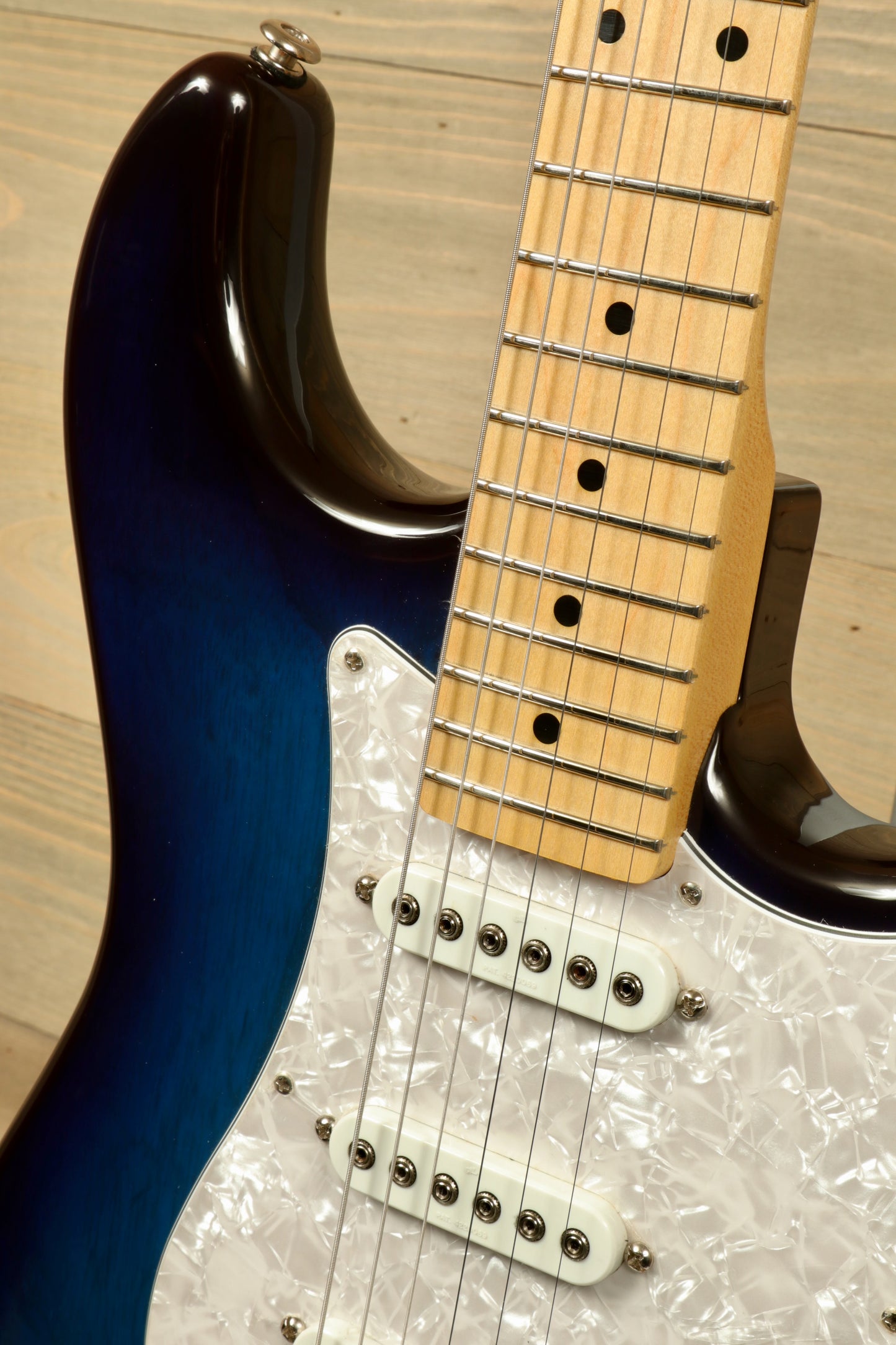 G&L S-500 Electric Guitar in blue burst with a maple neck and white pickups, front view
