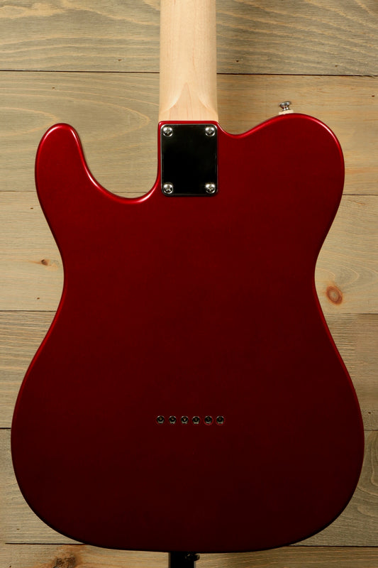 Back view of G&L Tribute ASAT Classic with G&L Gig Bag showcasing a sleek red finish and maple neck