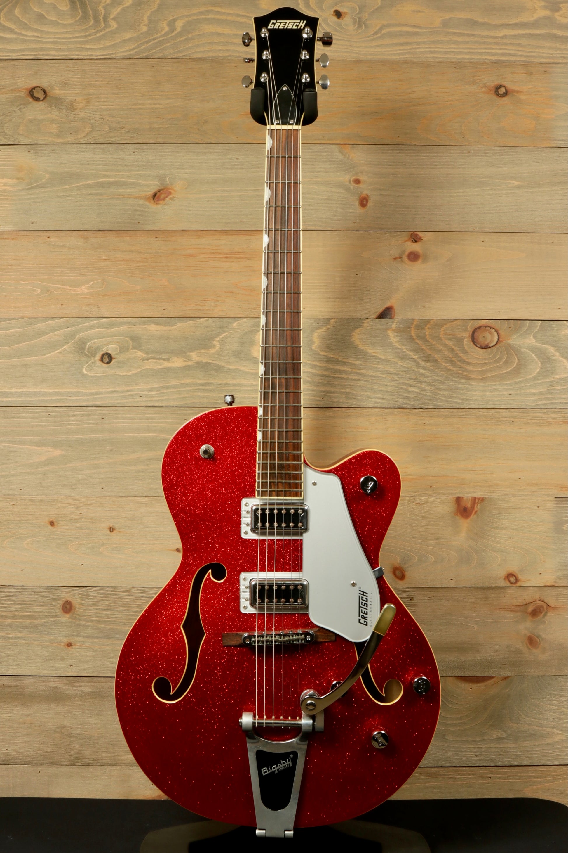 Gretsch G5420T Korea red hollow body electric guitar, front view with white pickguard