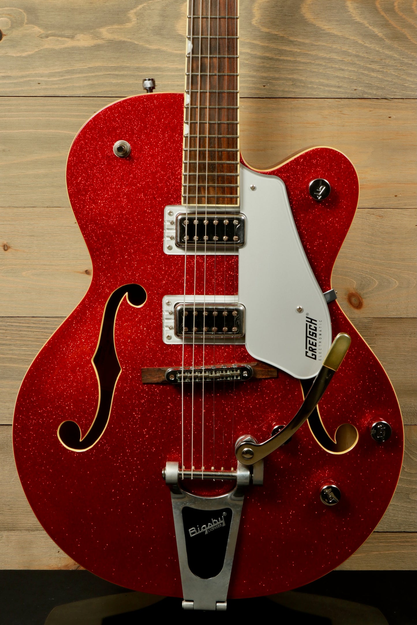 Gretsch G5420T Korea sparkling red hollow body electric guitar, front view with chrome hardware