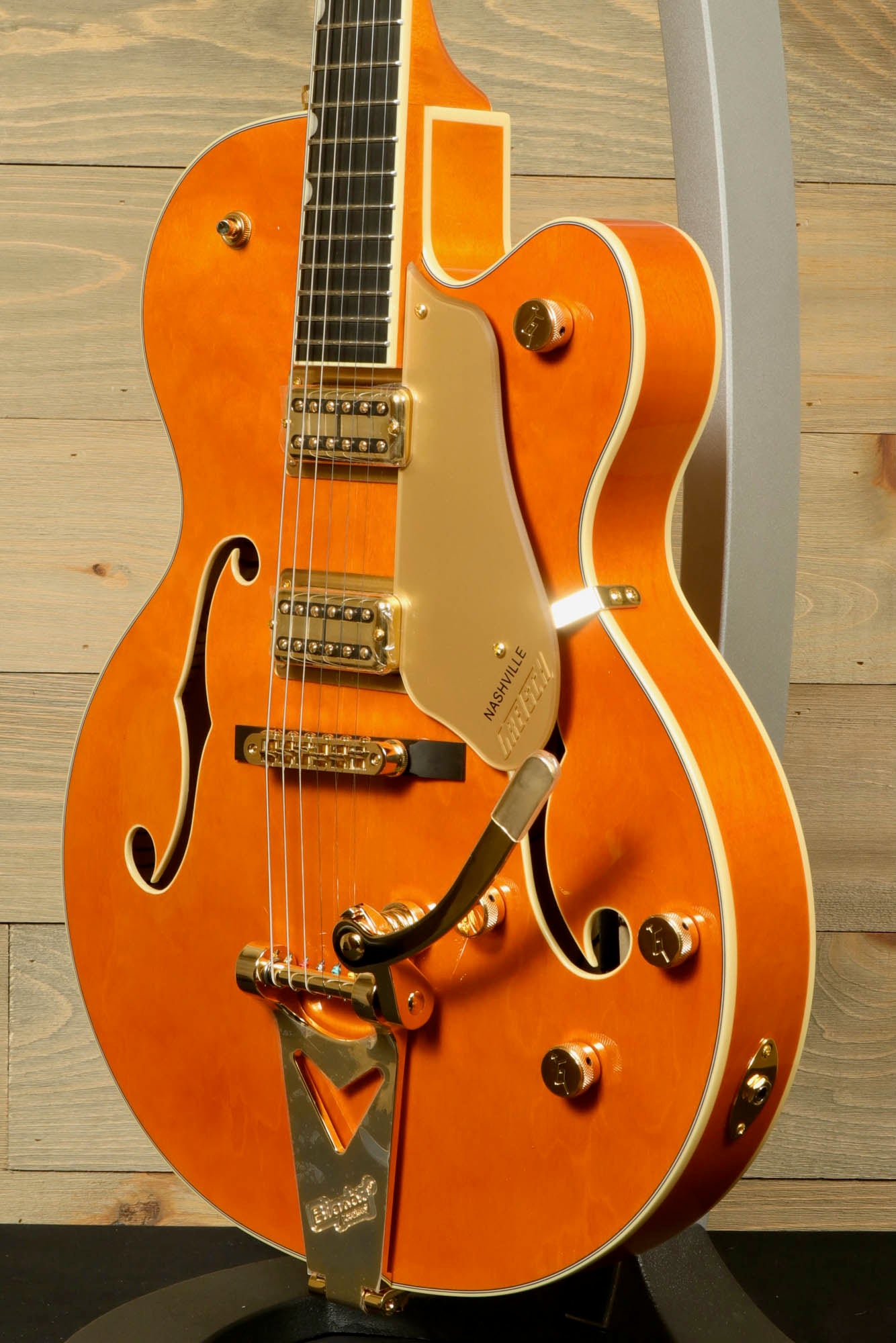 Gretsch Synchromatic Nashville hollow body guitar in orange with gold hardware and classic design