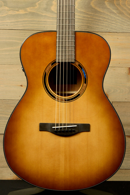 Yamaha acoustic electric guitar with sunburst finish, front view