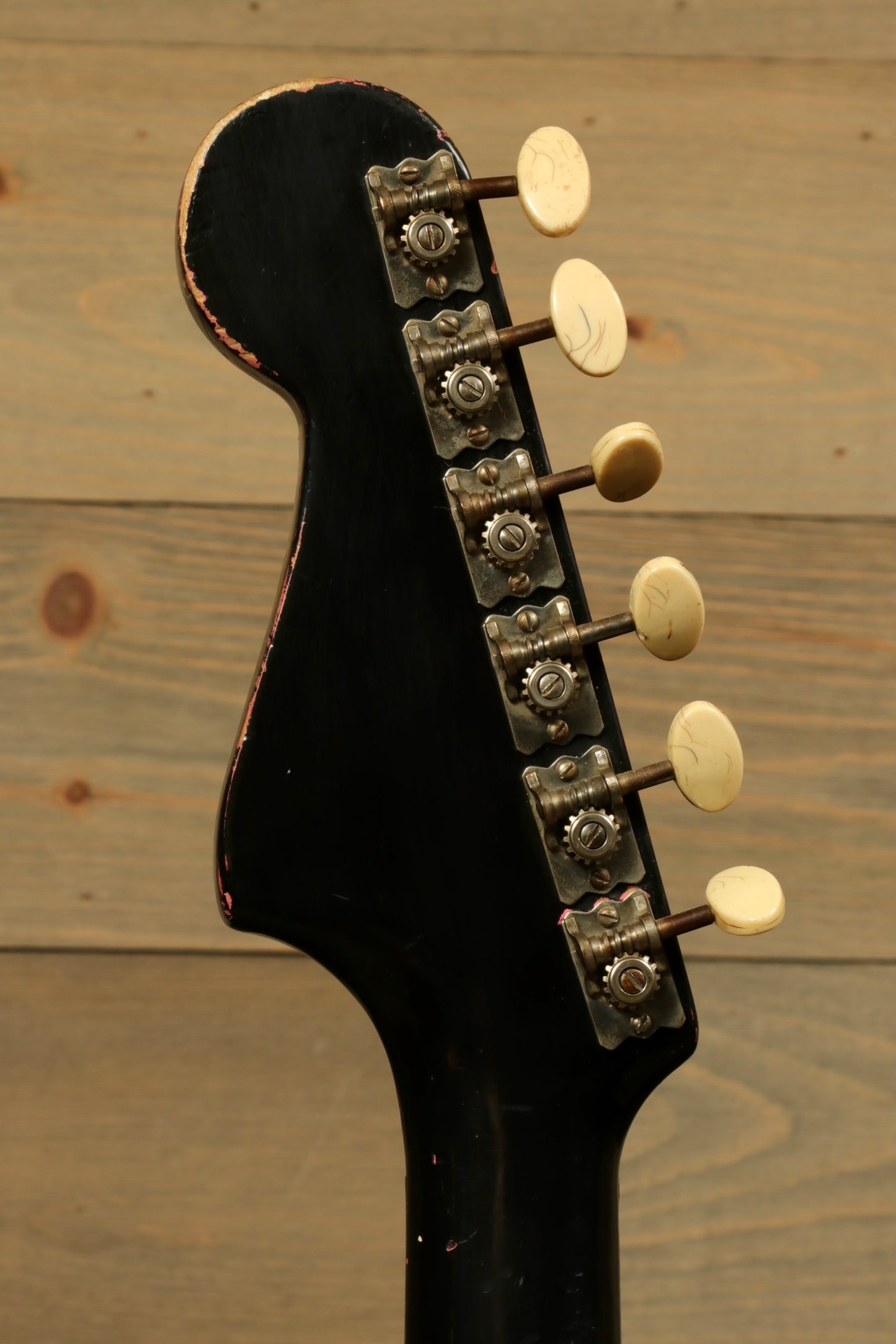 Hagstrom Vintage Hagstrom I with Gig Bag, black headstock, back view showcasing tuning pegs