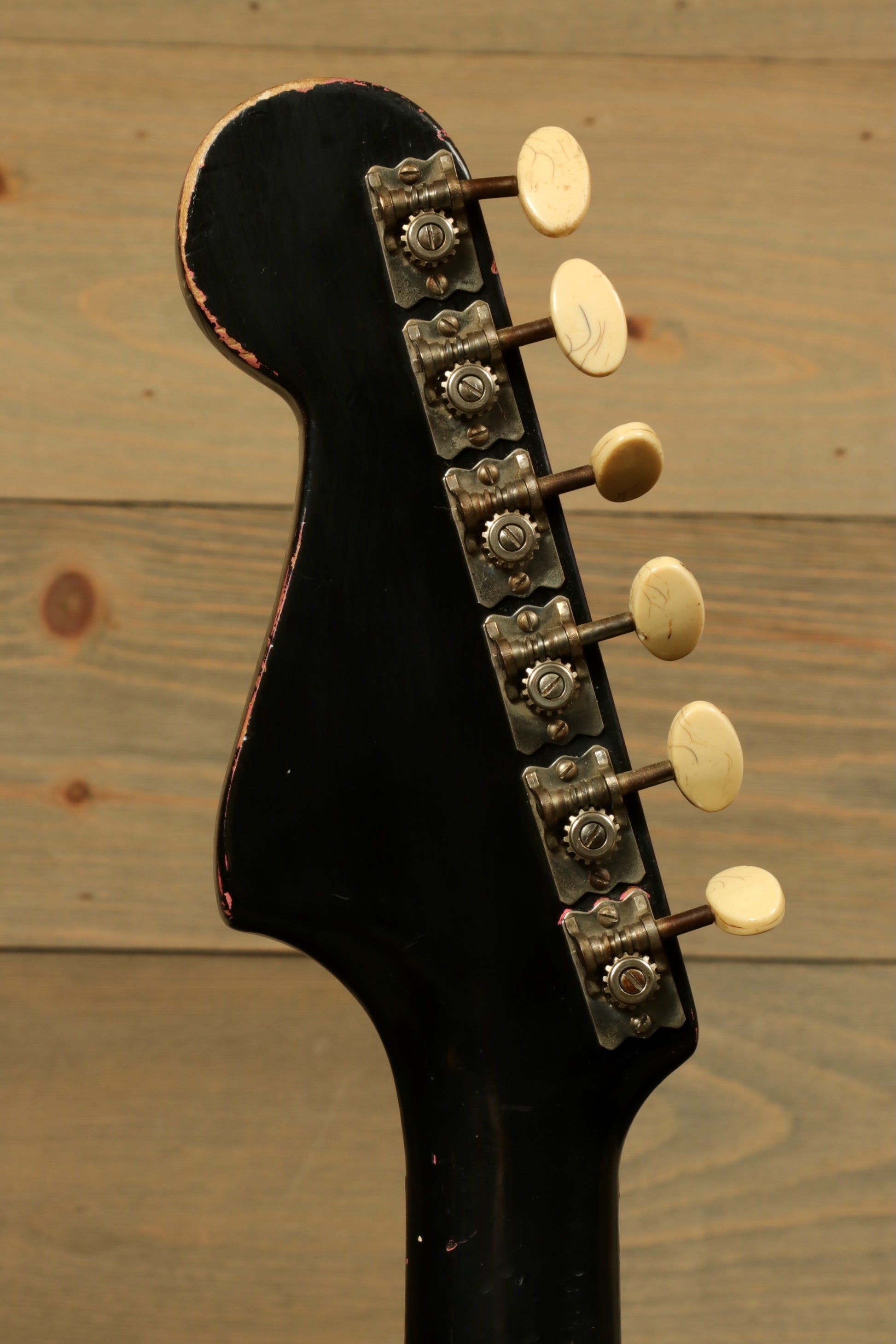 Hagstrom Vintage Hagstrom I with Gig Bag, black headstock, back view showcasing tuning pegs