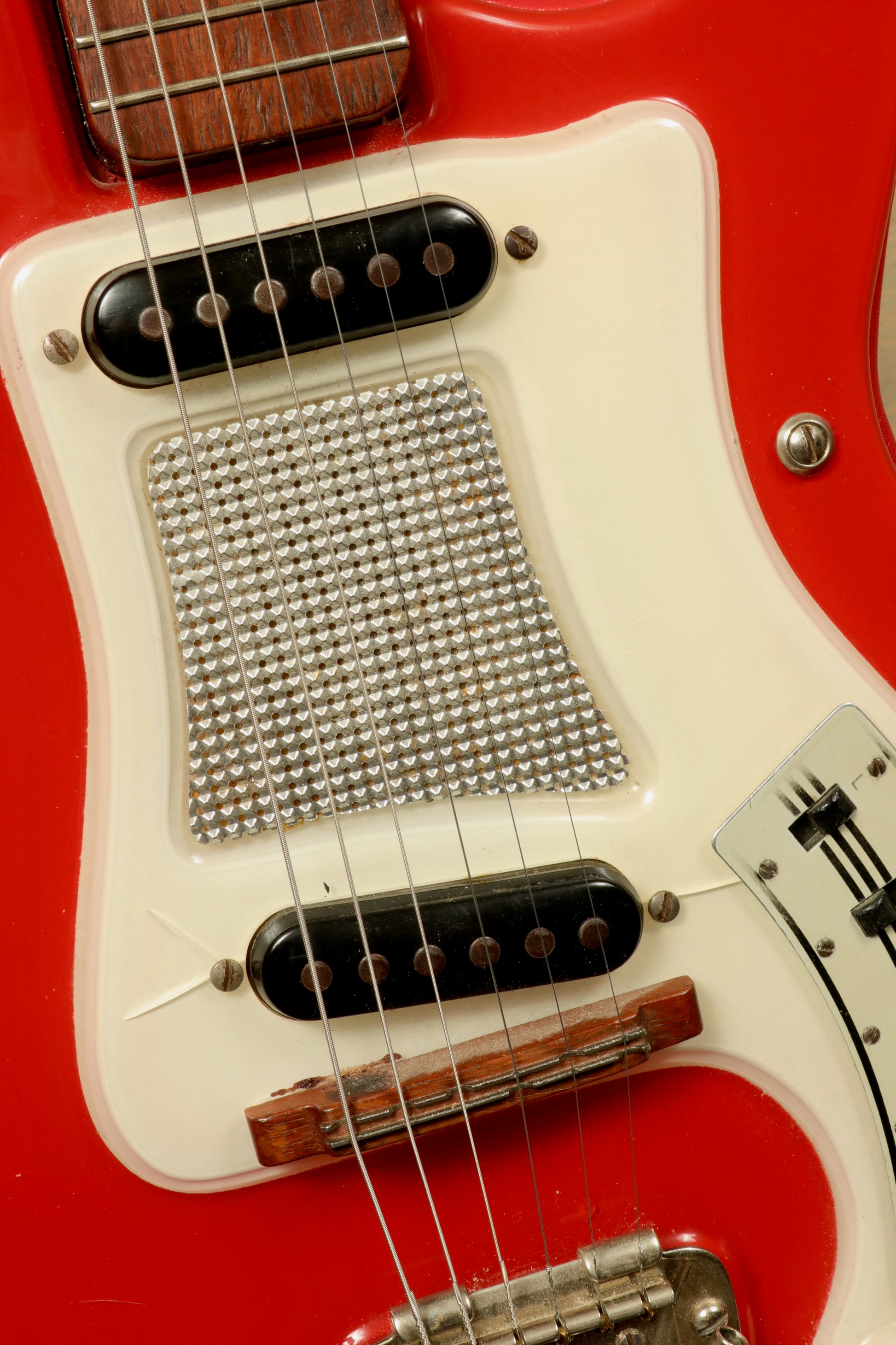 Vintage Hagstrom I electric guitar in red with chrome pickups and a gig bag