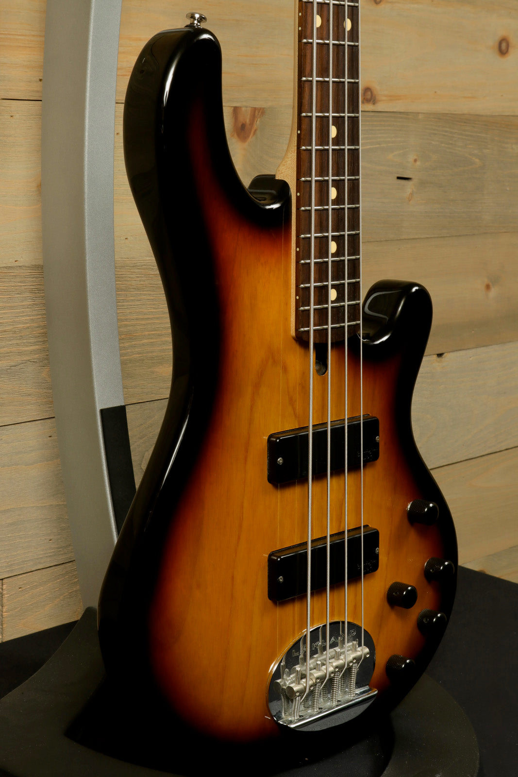 Lakland Skyline 44-01 sunburst finish, side view showcasing the stylish design and fretboard