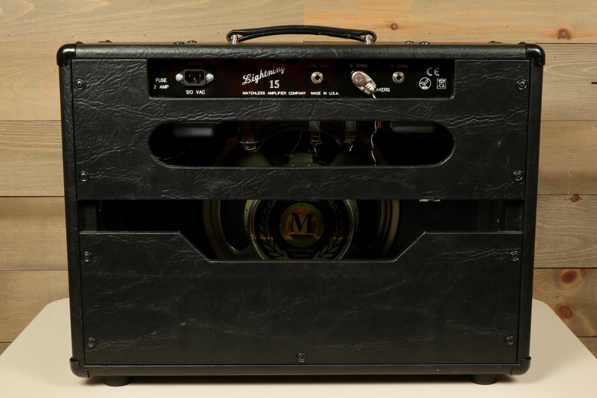 Matchless Lightning 15 Combo - Widebody - 1x12 - USED, black finish, front view showcasing controls and speaker