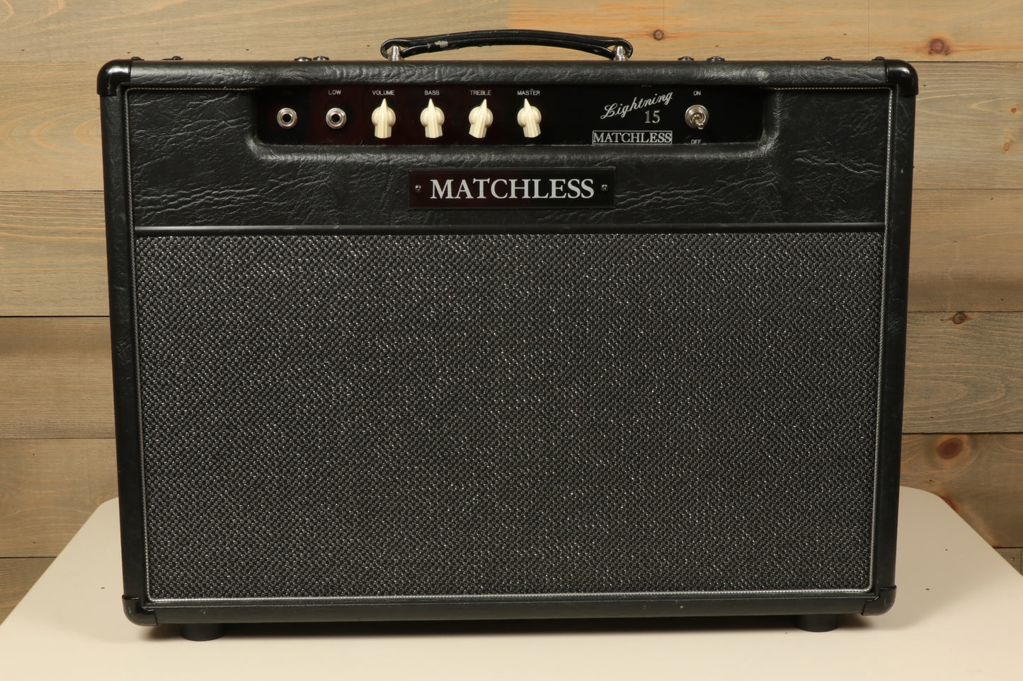Matchless Lightning 15 Combo - Widebody - 1x12 - USED in black, front view showcasing knobs and logo