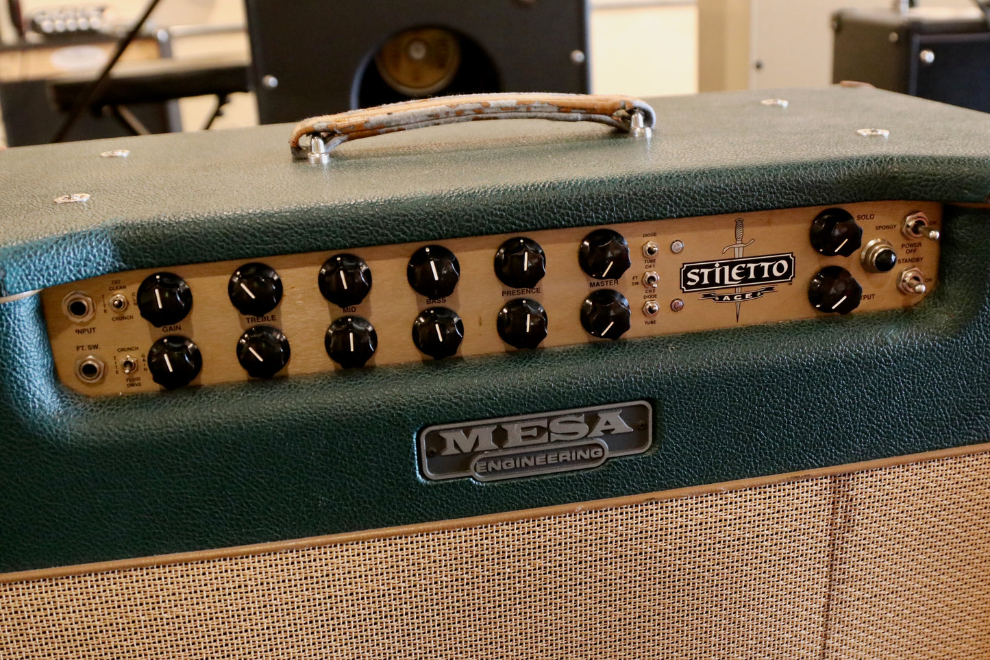 Mesa Engineering Stiletto Ace 1x12 Combo amplifier with vintage knobs and green finish for electric guitar