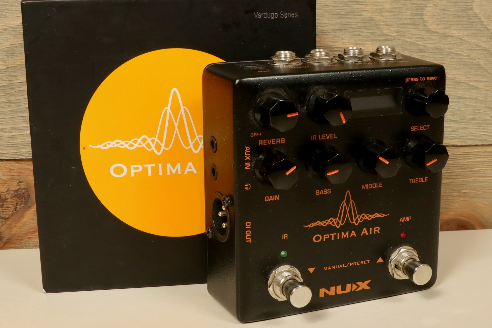 NU-X Optima Air Acoustic Simulator and IR Loader in black with control knobs, front view