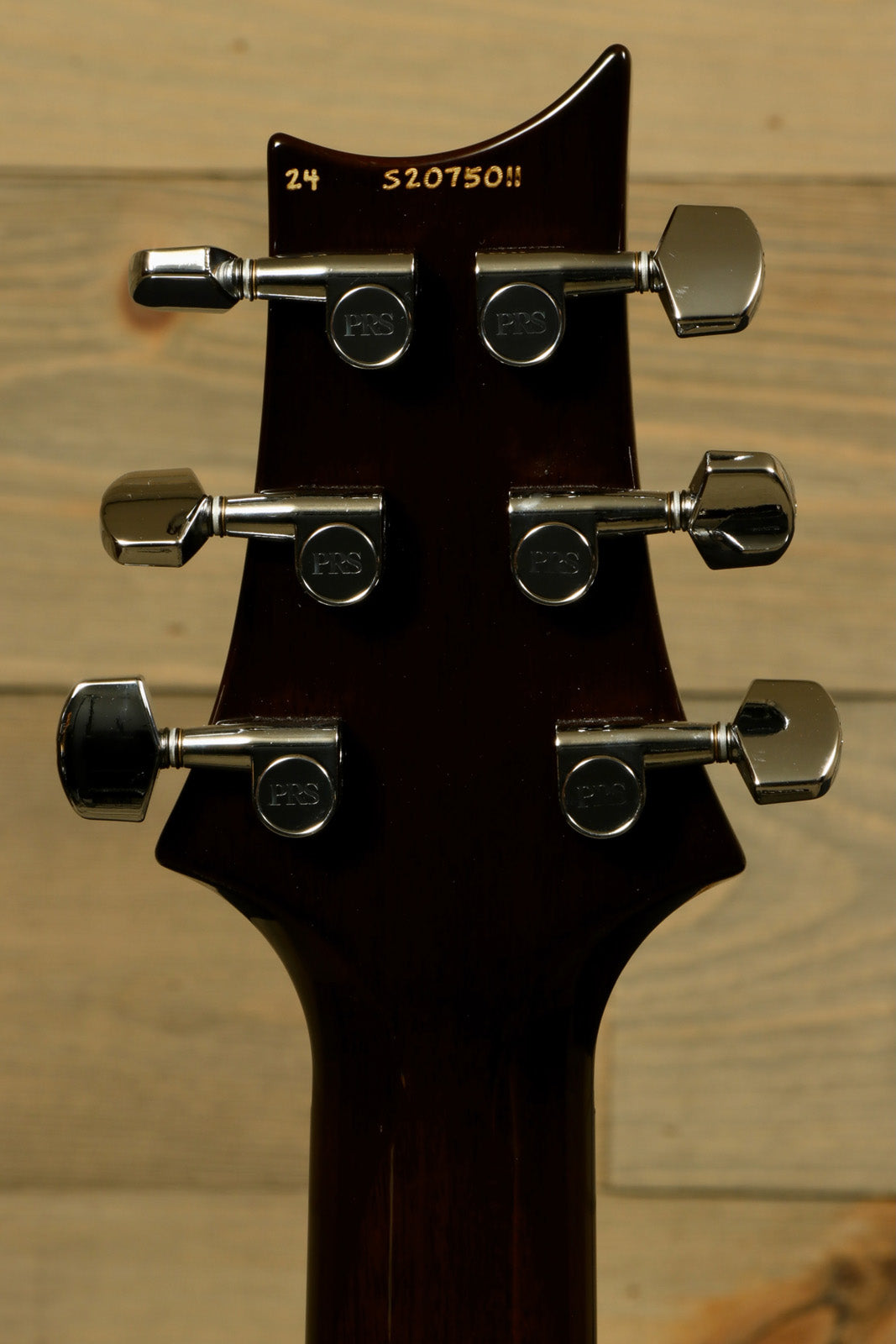 PRS USA PRS Custom 24 guitar headstock with chrome tuning pegs, rear view