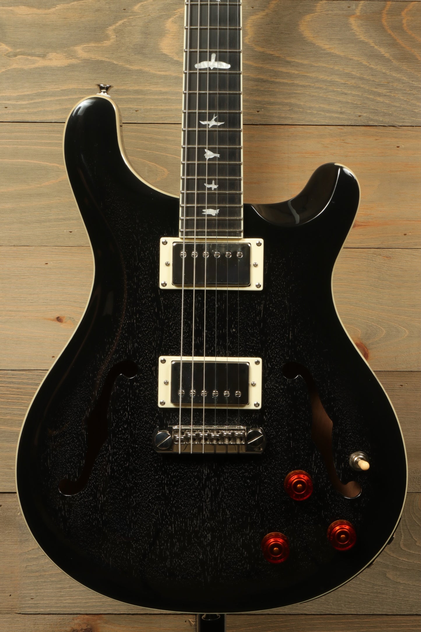 PRS SE Hollowbody Standard Piezo in Doghair finish, front view, excellent condition with hard case 