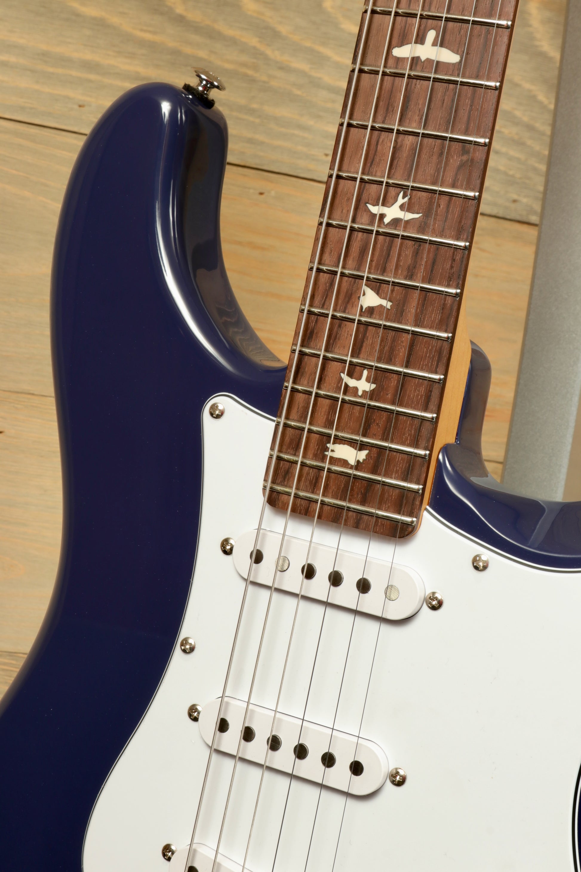 PRS SE Silver Sky Electric Guitar - Trad Blue with Rosewood Fingerboard, close-up view