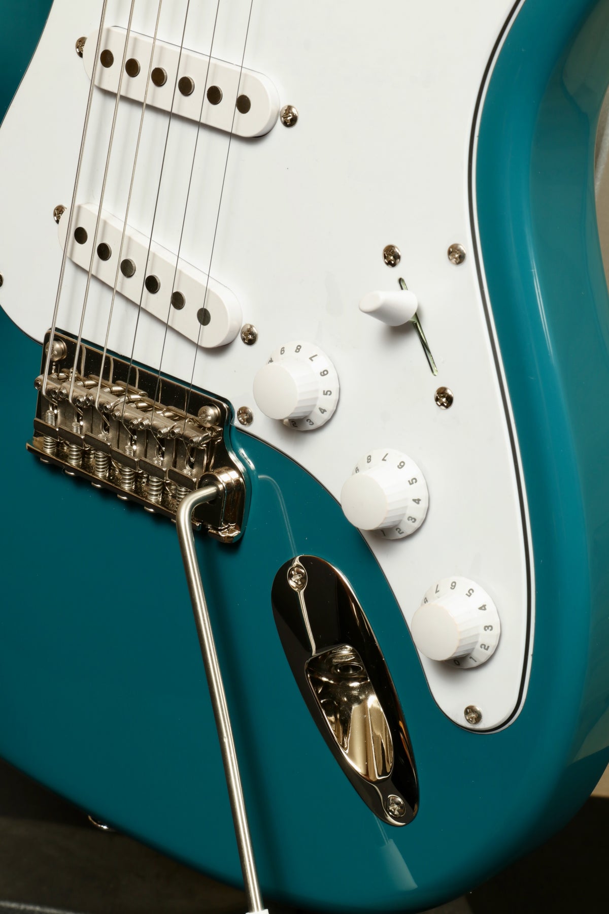 PRS SE Silver Sky - Nylon Blue Electric Guitar, close-up view of controls and bridge