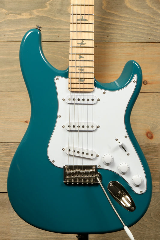 PRS SE Silver Sky - Nylon Blue Electric Guitar, front view with maple neck and white pickguard