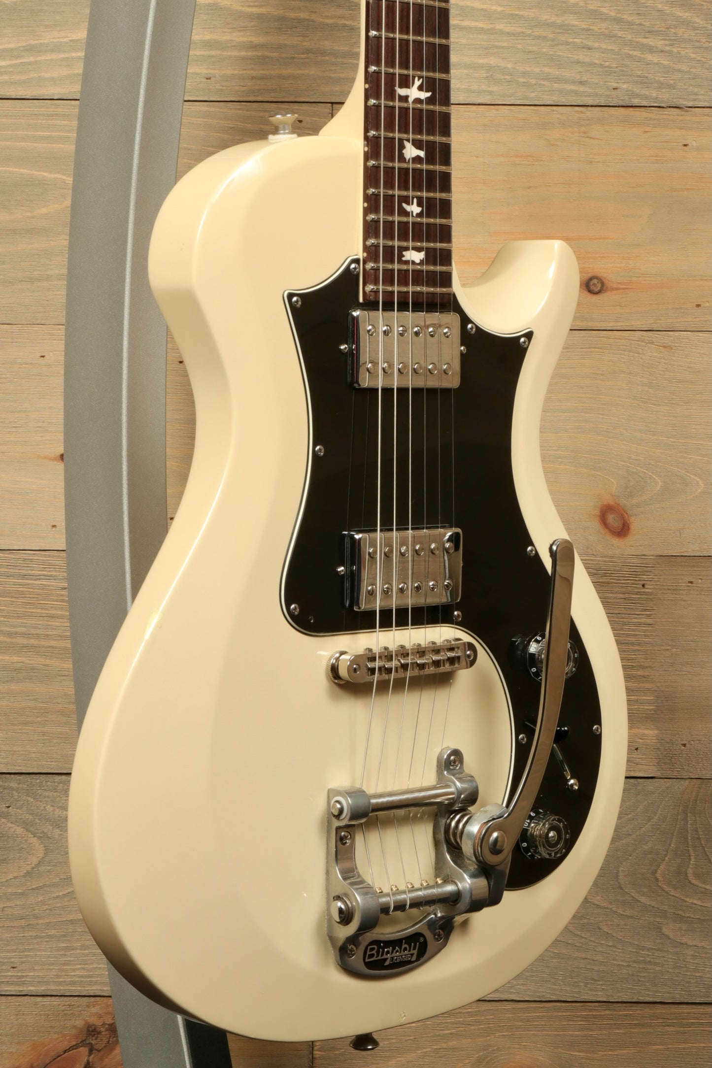 PRS Starla S2 in cream white, front view showcasing vintage-style design and chrome hardware