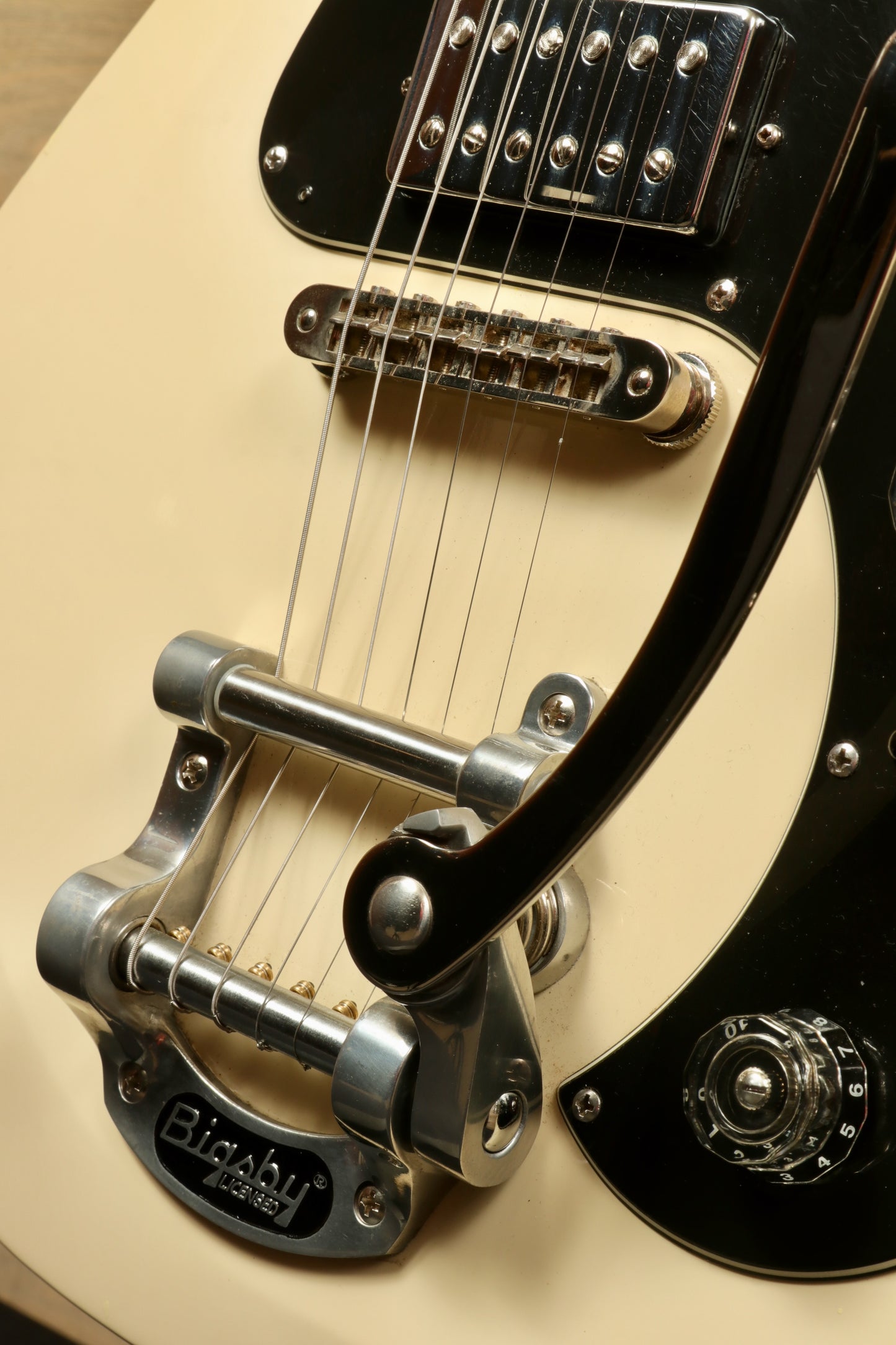 PRS Starla S2 ivory finish with Bigsby tremolo tailpiece, close-up view