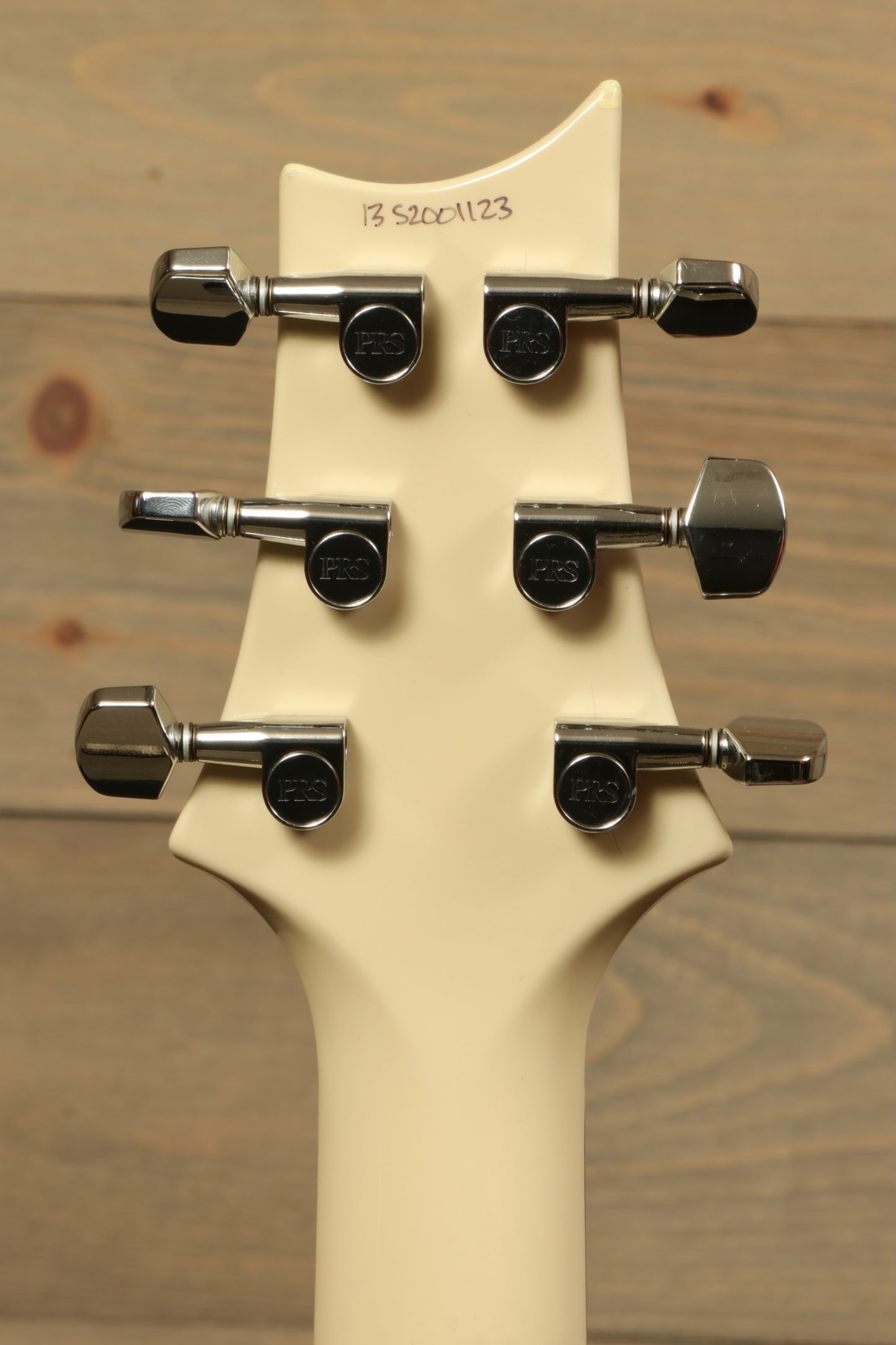 PRS Starla S2 cream headstock with chrome tuner knobs, rear view