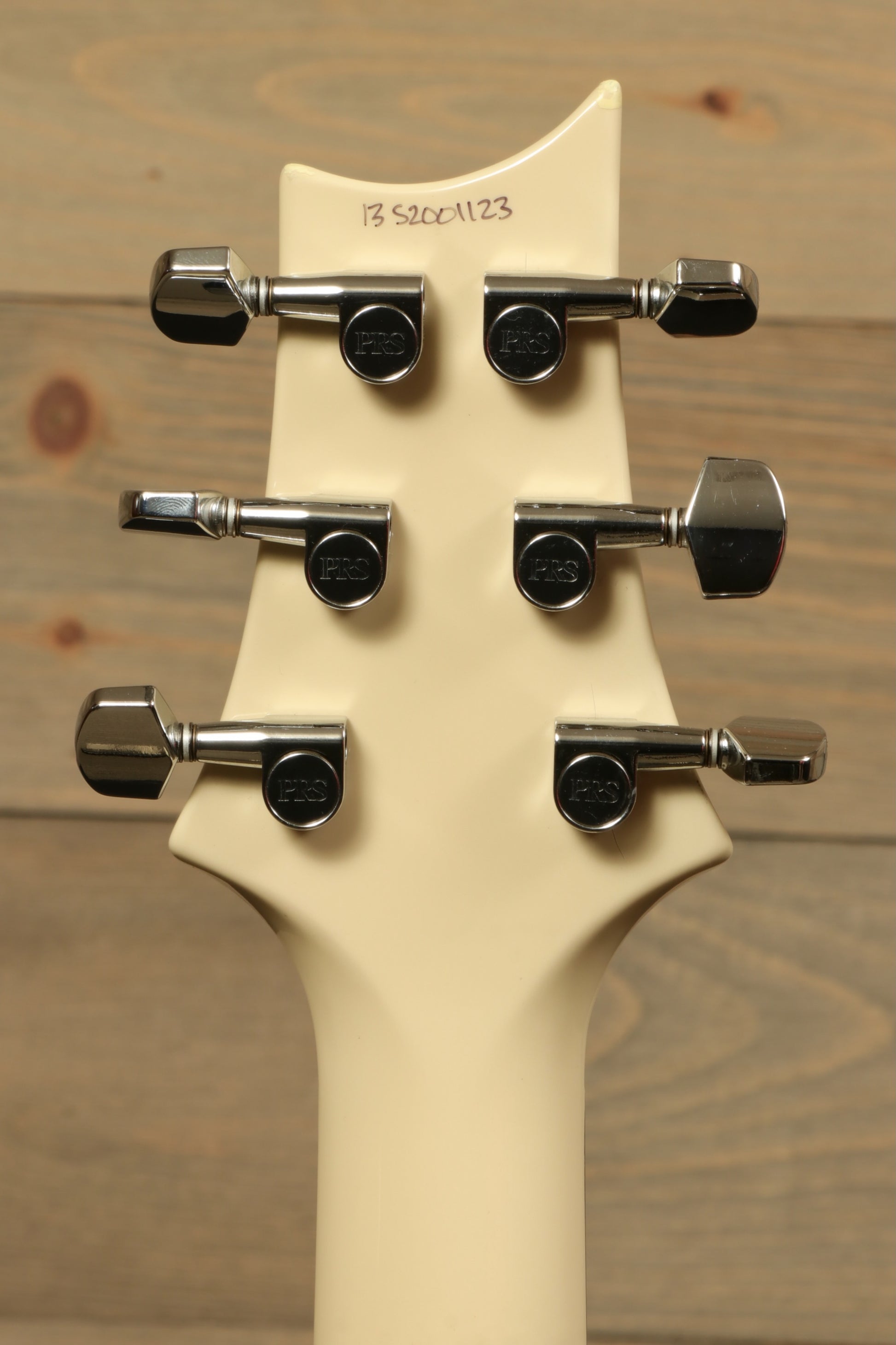PRS Starla S2 cream headstock with chrome tuner knobs, rear view