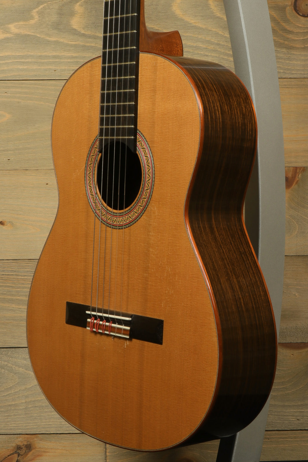 R. Thomas Rein Classical Concert Guitar in Natural Finish, Side View with Elegant Design