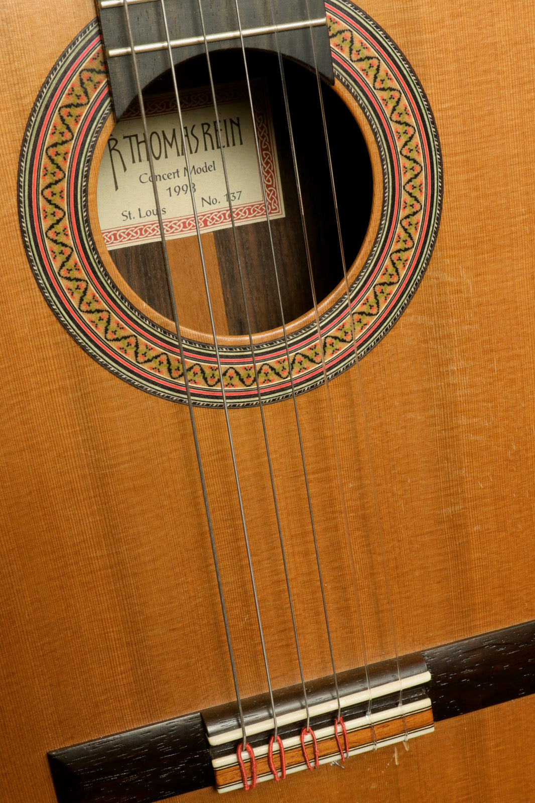 R. Thomas Rein Classical Concert Guitar with detailed rosette, front view