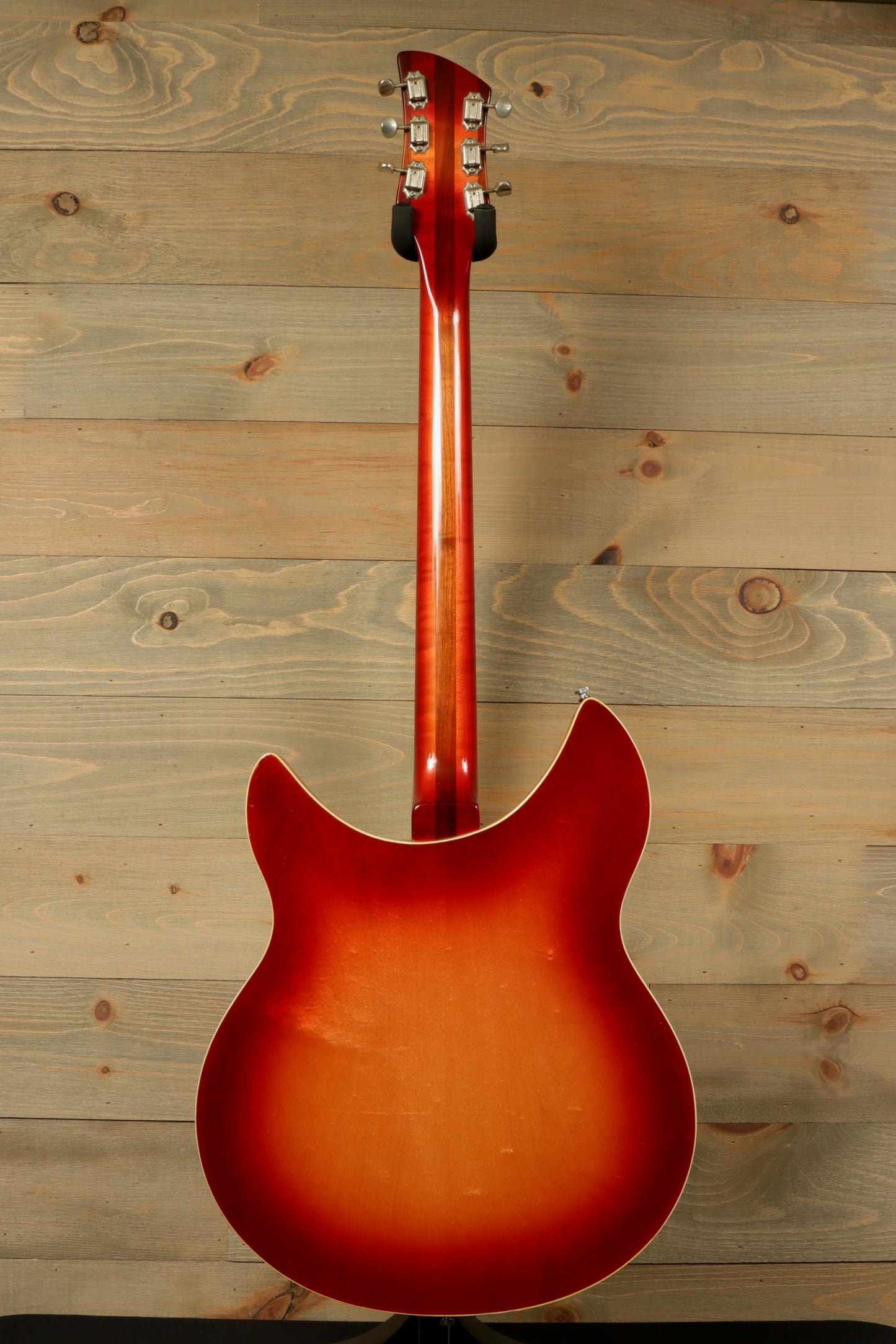 Rickenbacker 360 hollow body electric guitar, fiery red burst finish, back view