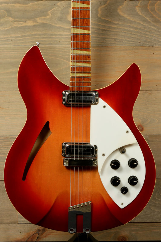 Rickenbacker 360 electric guitar in sunburst finish, front view showing body and controls