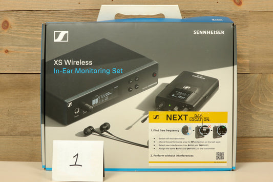 Sennheiser Wireless In Ear Monitors set with transmitter and receiver, front view in packaging