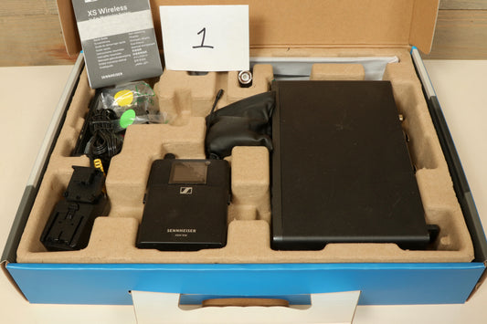 Sennheiser Wireless In Ear Monitors XS Wireless system in a box with accessories, top view